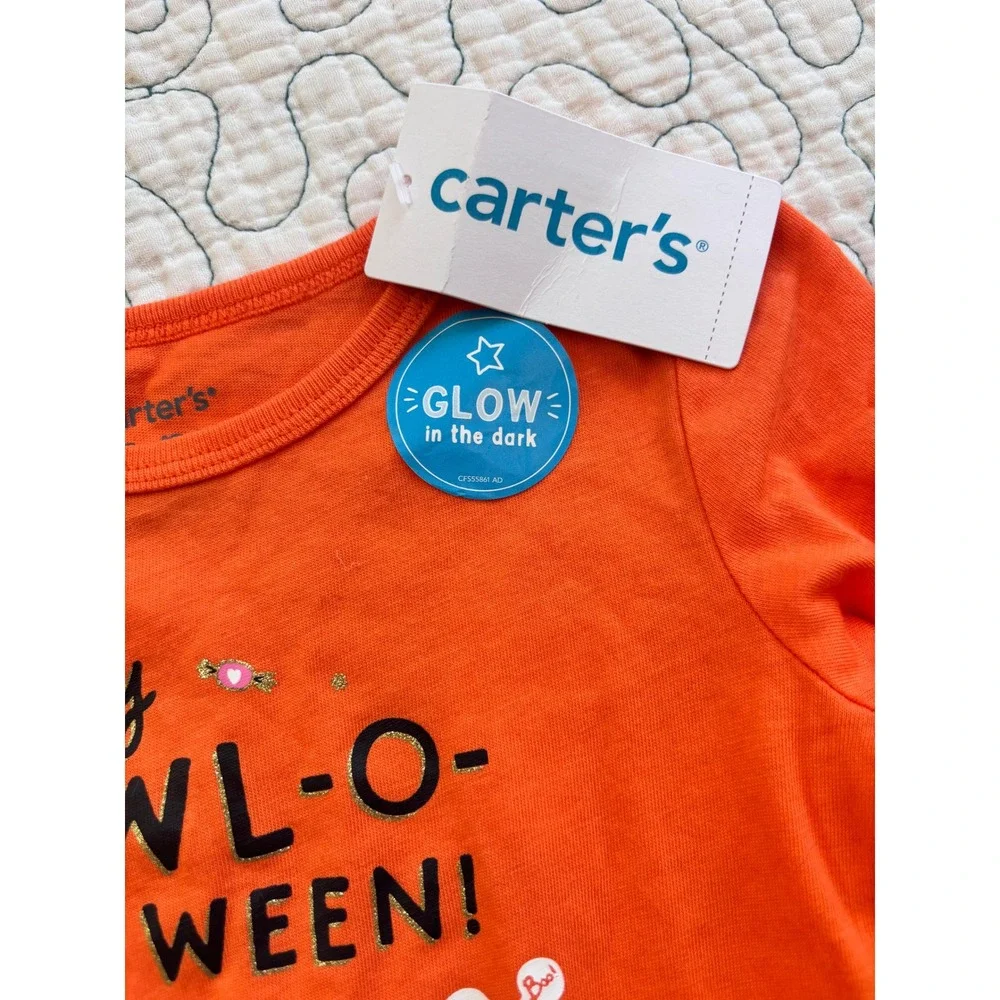 Carters Toddler Girls 2T Halloween Dog Glow in the Dark Long Sleeve Ruffle Shirt